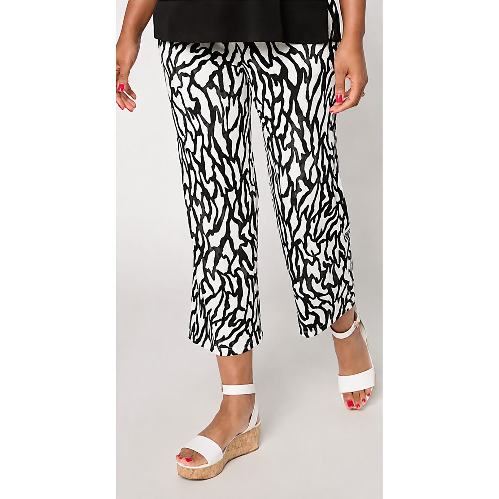Susan Graver Regular Liquid Knit Print Crop Pants Black, Large